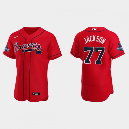 Atlanta Atlanta Braves #77 Luke Jackson Men’s Nike 2021 World Series Champions Patch MLB Authentic Player Jersey – Red Men’s