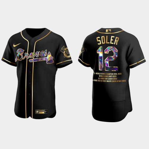 Atlanta Atlanta Braves #12 Jorge Soler Men’s Nike 2021 World Series Champions Patch MLB Authentic Player Jersey – Black Men’s