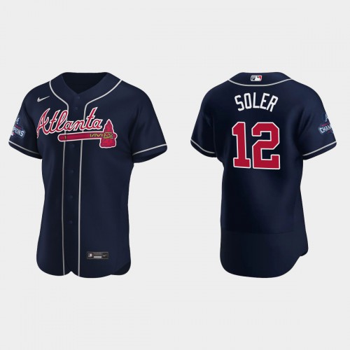 Atlanta Atlanta Braves #12 Jorge Soler Men’s Nike 2021 World Series Champions Patch MLB Authentic Player Jersey – Navy Men’s
