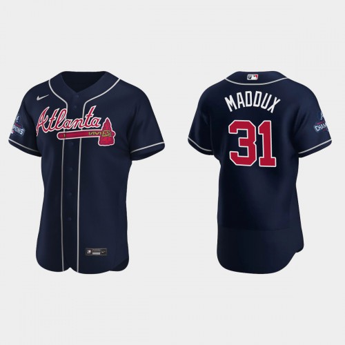 Atlanta Atlanta Braves #31 Greg Maddux Men’s Nike 2021 World Series Champions Patch MLB Authentic Player Jersey – Navy Men’s