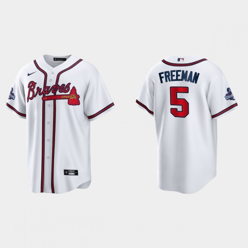 Atlanta Atlanta Braves #5 Freddie Freeman Men’s Nike 2021 World Series Champions Patch MLB Authentic Player Jersey – White Men’s
