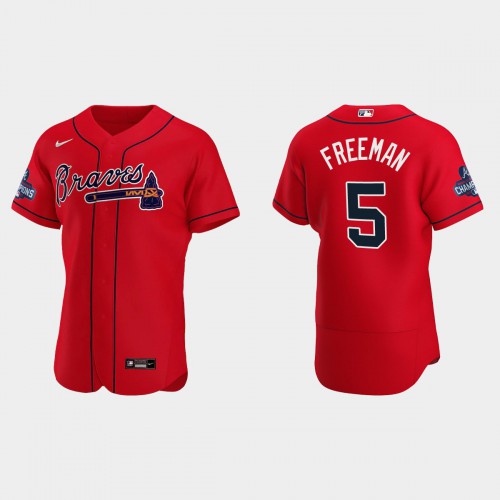 Atlanta Atlanta Braves #5 Freddie Freeman Men’s Nike 2021 World Series Champions Patch MLB Authentic Player Jersey – Red Men’s
