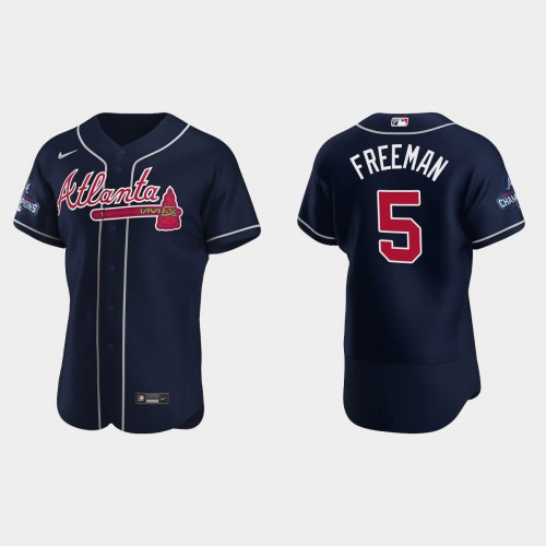 Atlanta Atlanta Braves #5 Freddie Freeman Men’s Nike 2021 World Series Champions Patch MLB Authentic Player Jersey – Navy Men’s