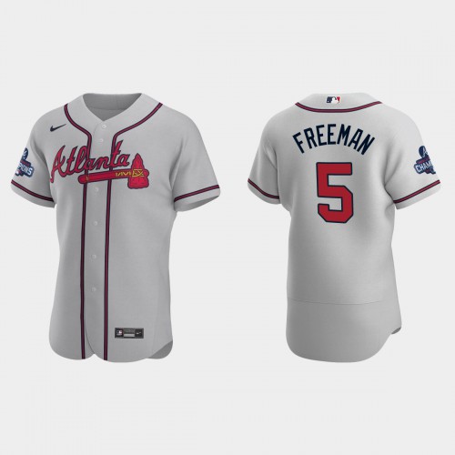 Atlanta Atlanta Braves #5 Freddie Freeman Men’s Nike 2021 World Series Champions Patch MLB Authentic Player Jersey – Gray Men’s