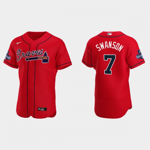 Atlanta Atlanta Braves #7 Dansby Swanson Men’s Nike 2021 World Series Champions Patch MLB Authentic Player Jersey – Red Men’s