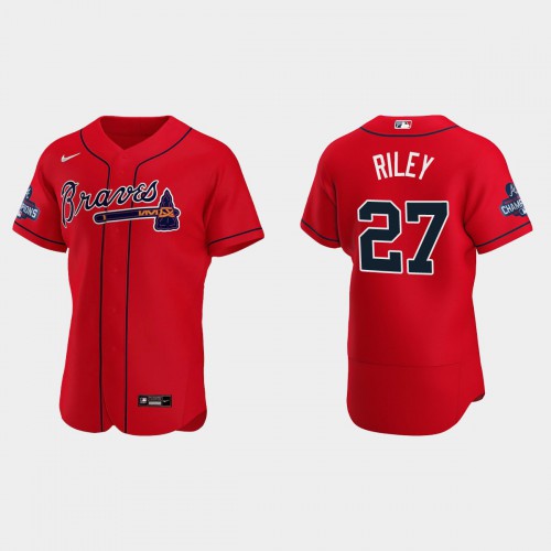 Atlanta Atlanta Braves #27 Austin Riley Men’s Nike 2021 World Series Champions Patch MLB Authentic Player Jersey – Red Men’s->atlanta braves->MLB Jersey