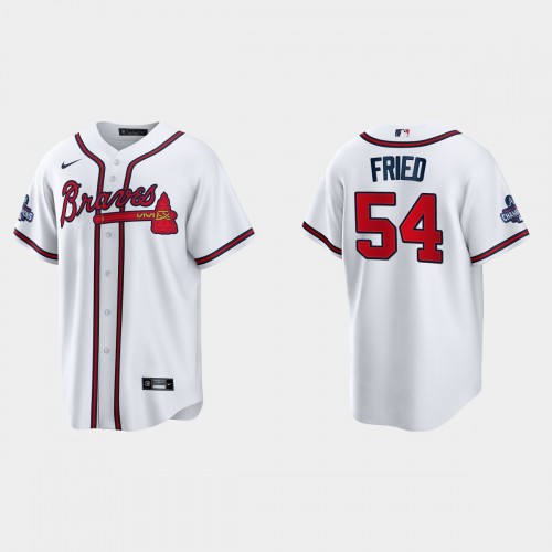 Atlanta Atlanta Braves #54 Max Fried Men’s Nike 2021 World Series Champions Patch MLB Game Jersey – White Men’s->atlanta braves->MLB Jersey