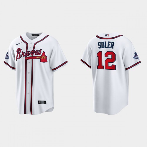 Atlanta Atlanta Braves #12 Jorge Soler Men’s Nike 2021 World Series Champions Patch MLB Game Jersey – White Men’s->atlanta braves->MLB Jersey