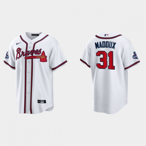 Atlanta Atlanta Braves #31 Greg Maddux Men’s Nike 2021 World Series Champions Patch MLB Game Jersey – White Men’s