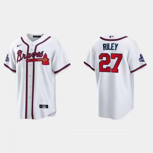 Atlanta Atlanta Braves #27 Austin Riley Men’s Nike 2021 World Series Champions Patch MLB Game Jersey – White Men’s