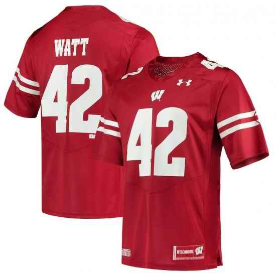 Men Wisconsin TJ Watt Red jersey->ohio state buckeyes->NCAA Jersey