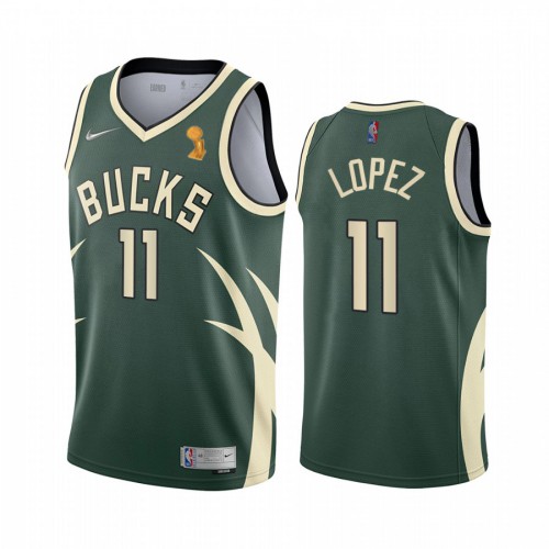Nike Milwaukee Bucks #11 Brook Lopez 2021 NBA Finals Champions Swingman Earned Edition Jersey Green Men’s->youth nba jersey->Youth Jersey