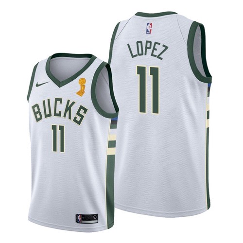 Nike Milwaukee Bucks #11 Brook Lopez 2021 NBA Finals Champions Swingman Association Edition Jersey White Men’s->youth nba jersey->Youth Jersey