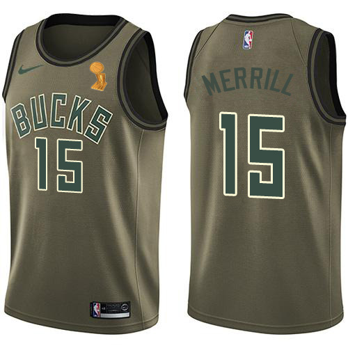 Nike Milwaukee Bucks #15 Sam Merrill 2021 NBA Finals Champions Swingman Salute to Service Jersey Green Men’s->women nba jersey->Women Jersey