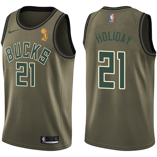 Nike Milwaukee Bucks #21 Jrue Holiday 2021 NBA Finals Champions Swingman Salute to Service Jersey Green Men’s->milwaukee bucks->NBA Jersey