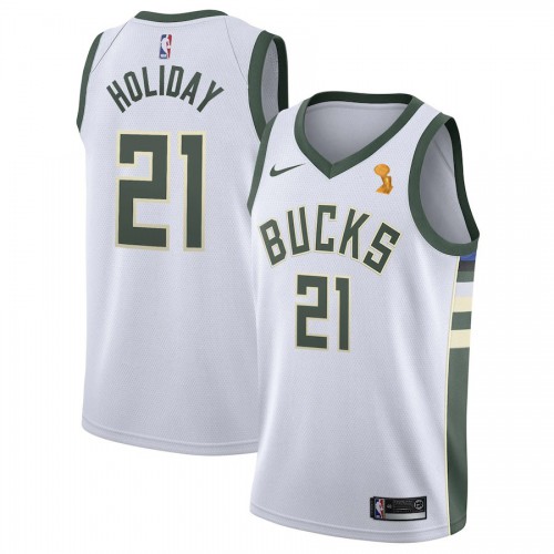 Nike Milwaukee Bucks #21 Jrue Holiday 2021 NBA Finals Champions Swingman Association Edition Jersey White Men’s->milwaukee bucks->NBA Jersey