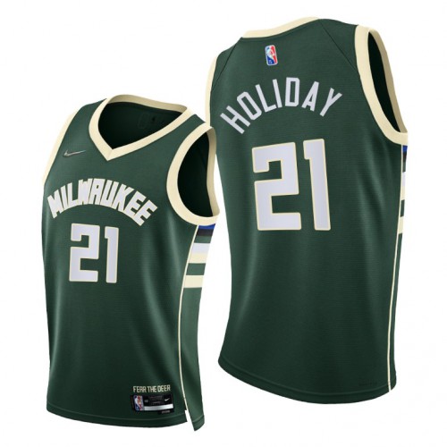 Nike Milwaukee Bucks #21 Jrue Holiday Men’s 2021-22 75th Diamond Anniversary NBA Jersey Green Men’s->milwaukee bucks->NBA Jersey