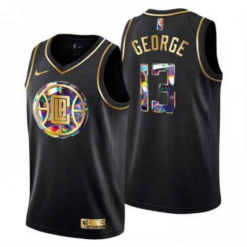 Los Angeles Los Angeles Clippers #13 Paul George Men’s Golden Edition Diamond Logo 2021/22 Swingman Jersey – Black Men’s