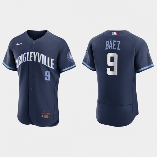 Chicago Chicago Cubs #9 Javier Baez Men’s Nike 2021 City Connect Authentic Navy MLB Jersey Men’s->youth mlb jersey->Youth Jersey