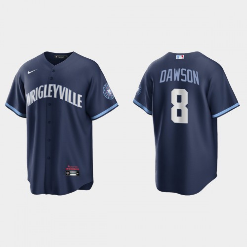 Chicago Chicago Cubs #8 Andre Dawson Men’s Nike 2021 City Connect Fans Version Navy MLB Jersey Men’s->youth mlb jersey->Youth Jersey