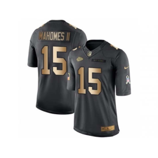 Nike Chiefs #15 Patrick Mahomes II Black Men Stitched NFL Limited Gold Salute To Service Jersey->buffalo bills->NFL Jersey