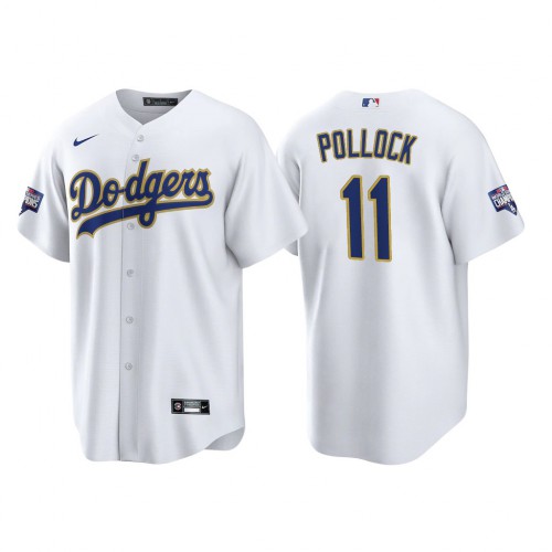 Los Angeles Los Angeles Dodgers #11 A.J. Pollock Men’s Nike 2021 Gold Program World Series Champions MLB Jersey Whtie Men’s