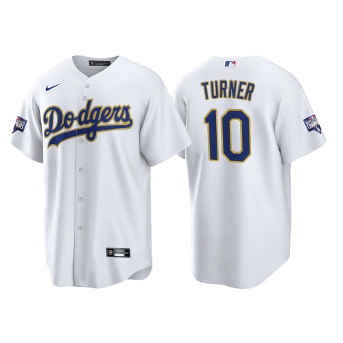 Los Angeles Los Angeles Dodgers #10 Justin Turner Men’s Nike 2021 Gold Program World Series Champions MLB Jersey Whtie Men’s