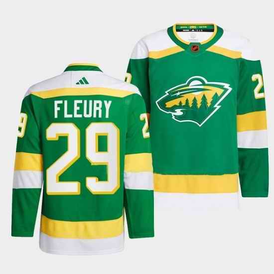 Men Minnesota Wild 29 Marc Andre Fleury Green 2022 #23 Reverse Retro Stitched Jersey->los angeles kings->NHL Jersey
