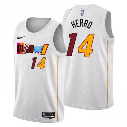 Nike Miami Heat #14 Tyler Herro Men’s 2022-23 City Edition NBA Jersey – Cherry Blossom White Men’s