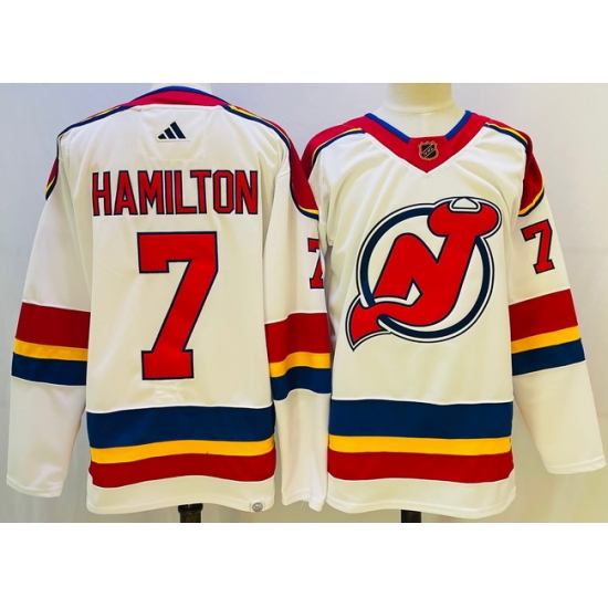 Men New Jersey Devils #7 Dougie Hamilton White 2022 23 Reverse Retro Stitched Jersey->new jersey devils->NHL Jersey