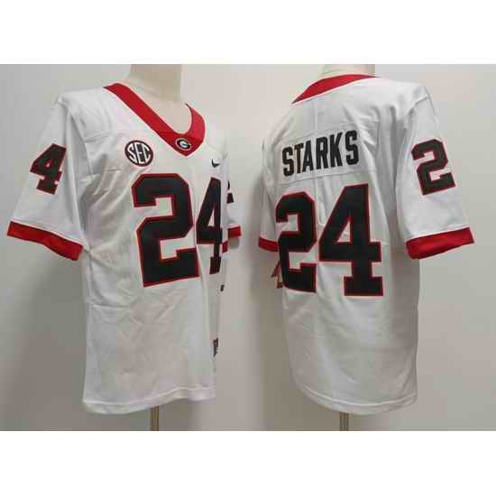 Men Georgia Bulldogs #24 Malaki Starks White College Football Game Jersey->georgia bulldogs->NCAA Jersey