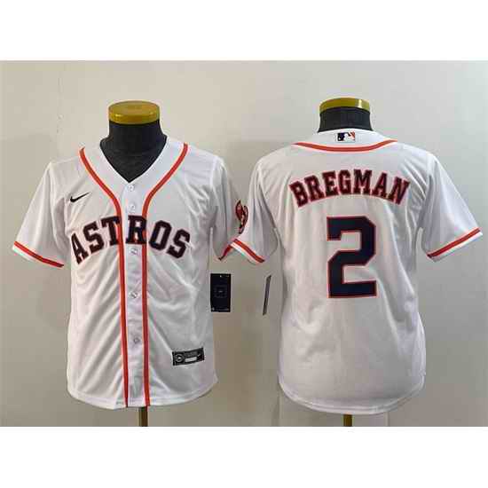 Youth Houston Astros #2 Alex Bregman White With Patch Cool Base Stitched Jerseys->youth mlb jersey->Youth Jersey