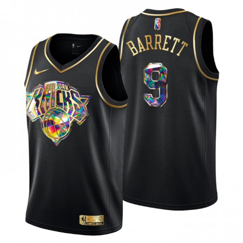 New York New York Knicks #9 R.J. Barrett Men’s Golden Edition Diamond Logo 2021/22 Swingman Jersey – Black Men’s->new york knicks->NBA Jersey