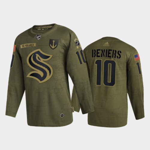 Seattle Seattle Kraken #10 Matty Beniers Men’s Adidas Veterans Day 2022 Military Appreciation NHL Jersey – Olive Men’s->seattle kraken->NHL Jersey