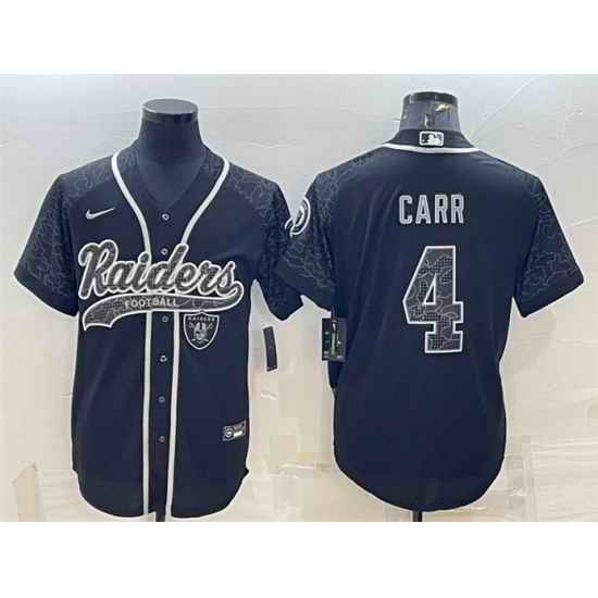 Men Las Vegas Raiders #4 Derek Carr Black Reflective With Patch Cool Base Stitched Baseball Jersey->las vegas raiders->NFL Jersey