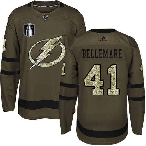 Adidas Tampa Bay Lightning #41 Pierre-Edouard Bellemare Green 2022 Stanley Cup Final Patch Salute to Service Stitched NHL Jersey Men’s