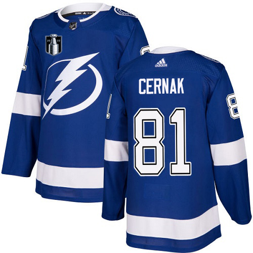 Adidas Tampa Bay Lightning #81 Erik Cernak Blue 2022 Stanley Cup Final Patch Home Authentic Stitched NHL Jersey Men’s