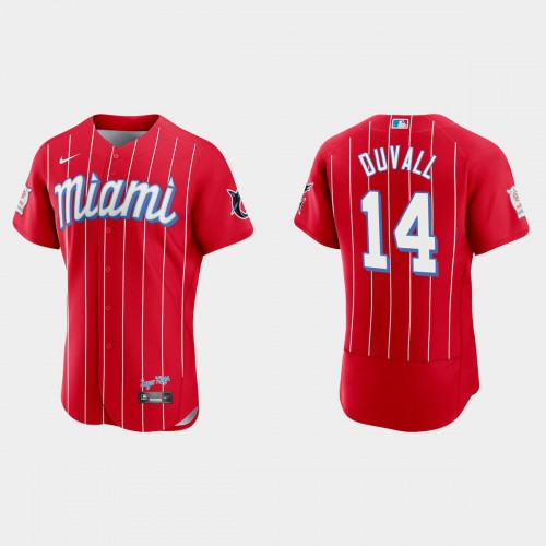 Miami Miami Marlins #14 Adam Duvall Men’s Nike 2021 City Connect Authentic MLB Jersey Red Men’s->women mlb jersey->Women Jersey