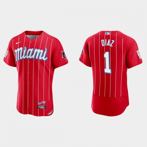 Miami Miami Marlins #1 Isan Diaz Men’s Nike 2021 City Connect Authentic MLB Jersey Red Men’s->women mlb jersey->Women Jersey