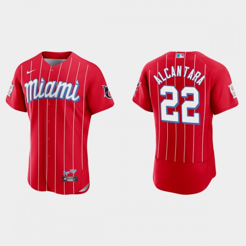 Miami Miami Marlins #22 Sandy Alcantara Men’s Nike 2021 City Connect Authentic MLB Jersey Red Men’s->youth mlb jersey->Youth Jersey