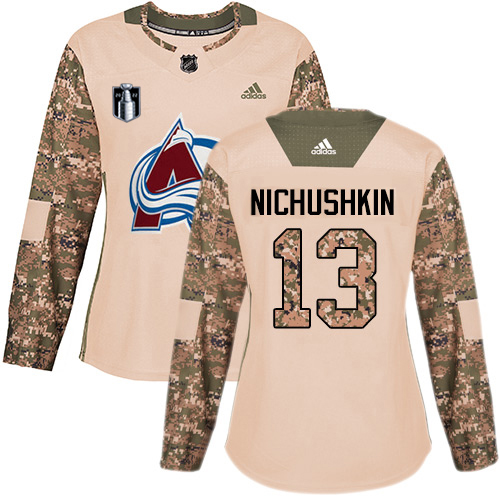 Adidas Colorado Avalanche #13 Valeri Nichushkin Camo Women’s 2022 Stanley Cup Final Patch Authentic Veterans Day Stitched NHL Jersey Womens