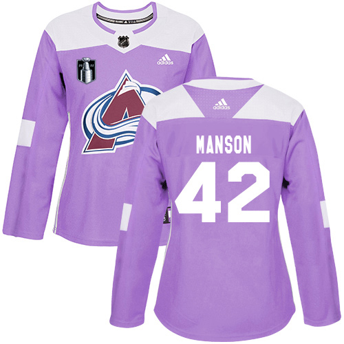 Adidas Colorado Avalanche #42 Josh Manson Purple Women’s 2022 Stanley Cup Final Patch Authentic Fights Cancer Stitched NHL Jersey Womens