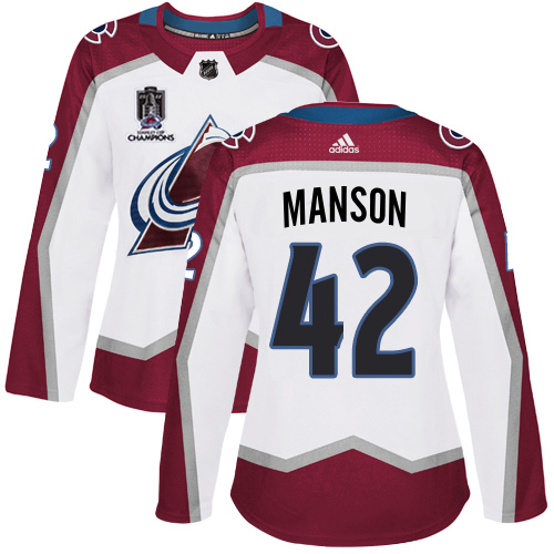 Adidas Colorado Avalanche #42 Josh Manson White Women’s 2022 Stanley Cup Champions Road Authentic Stitched NHL Jersey Womens