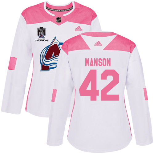 Adidas Colorado Avalanche #42 Josh Manson White/Pink 2022 Stanley Cup Champions Authentic Fashion Women’s Stitched NHL Jersey Womens