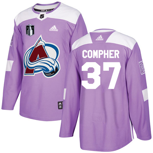Adidas Colorado Avalanche #37 J.T. Compher Purple Youth 2022 Stanley Cup Final Patch Authentic Fights Cancer Stitched NHL Jersey Youth