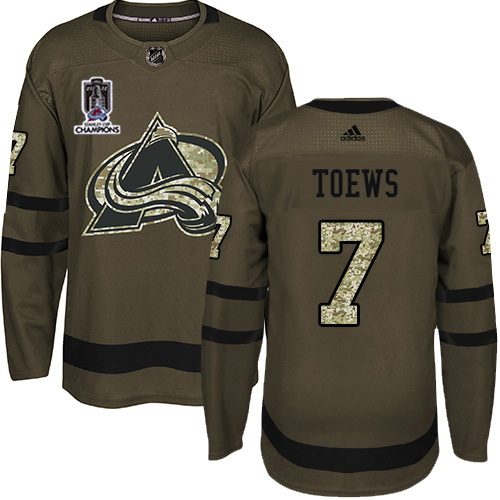 Adidas Colorado Avalanche #7 Devon Toews Green Youth 2022 Stanley Cup Champions Salute To Service Stitched NHL Jersey Youth