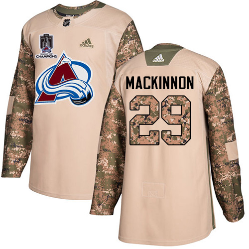 Adidas Colorado Avalanche #29 Nathan MacKinnon Camo Authentic Youth 2022 Stanley Cup Champions Veterans Day Stitched NHL Jersey Youth