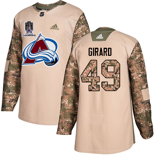 Adidas Colorado Avalanche #49 Samuel Girard Camo Authentic Youth 2022 Stanley Cup Champions Veterans Day Stitched NHL Jersey Youth