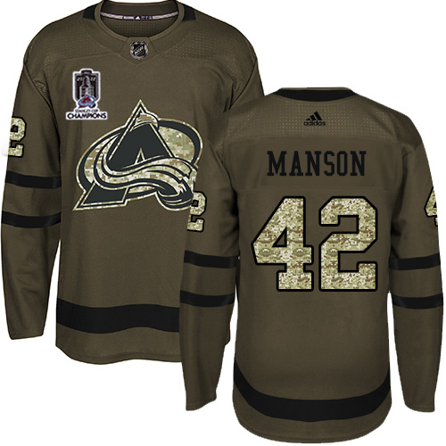 Adidas Colorado Avalanche #42 Josh Manson Green Youth 2022 Stanley Cup Champions Salute To Service Stitched NHL Jersey Youth