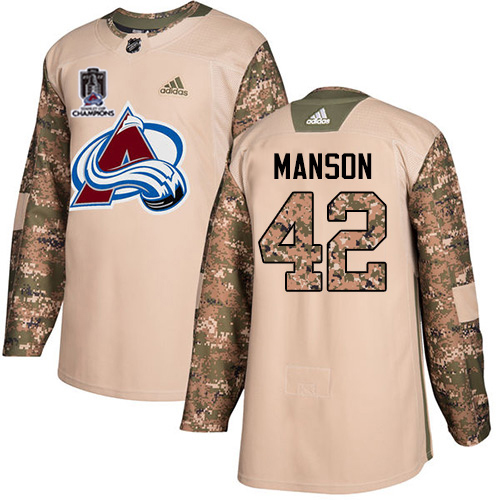 Adidas Colorado Avalanche #42 Josh Manson Camo Authentic Youth 2022 Stanley Cup Champions Veterans Day Stitched NHL Jersey Youth